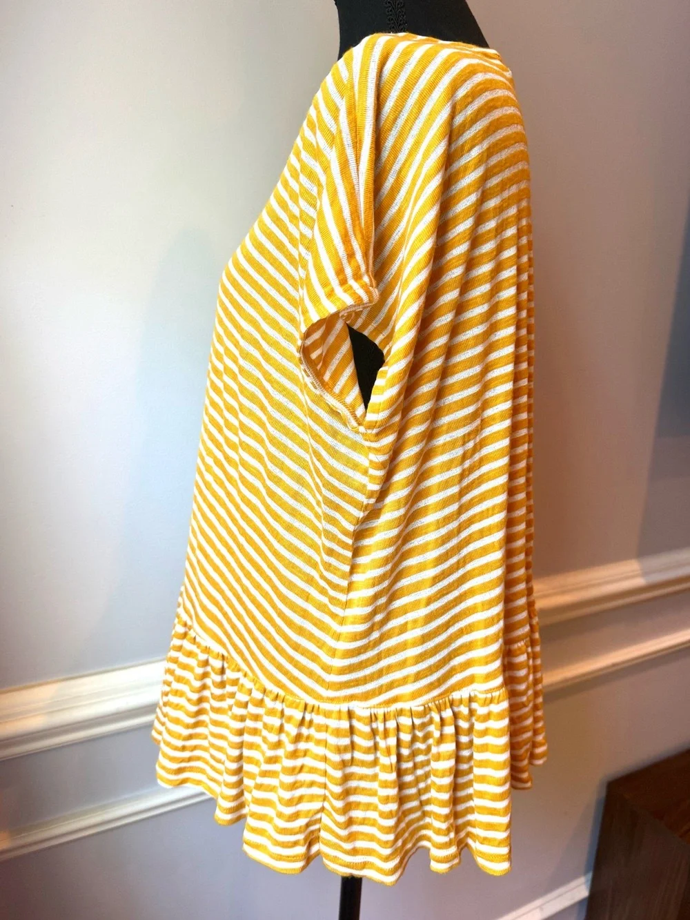 FP Beach Yellow White Striped Peplum Tee Top Oversized Boho XS - Picture 4 of 8